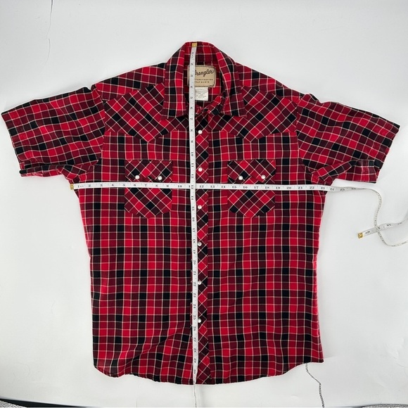 Wrangler Vintage Pearl Snap Red Plaid Short Sleeve Western Shirt Size Large - Picture 6 of 8